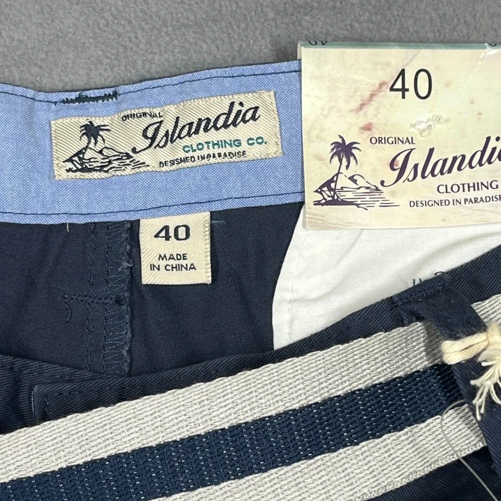 Islandia Men's Shorts 40 Navy Cotton Belted Flat Front Casual Summer NWT **READ* - Picture 7 of 14